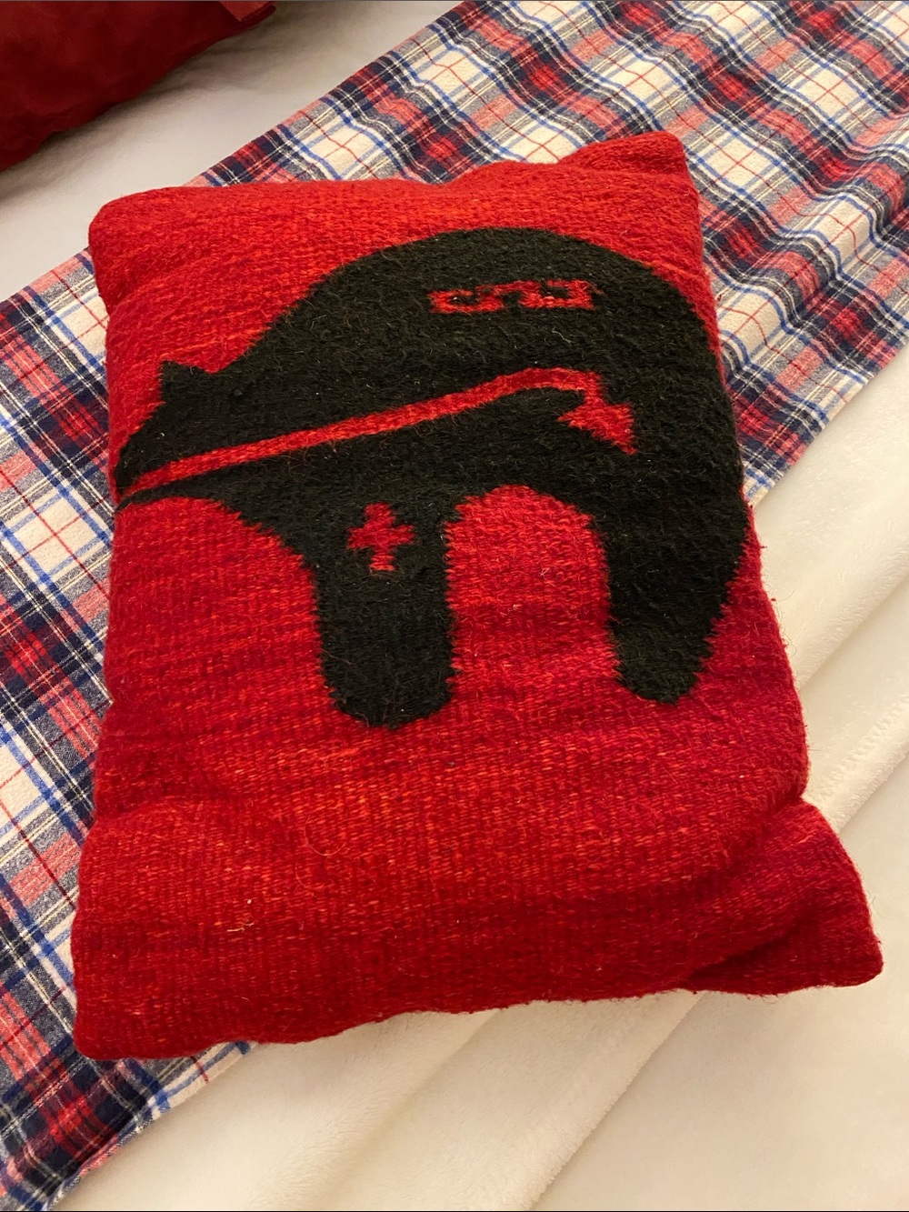 Red Decorative Throw Pillow with Black Bear Motif